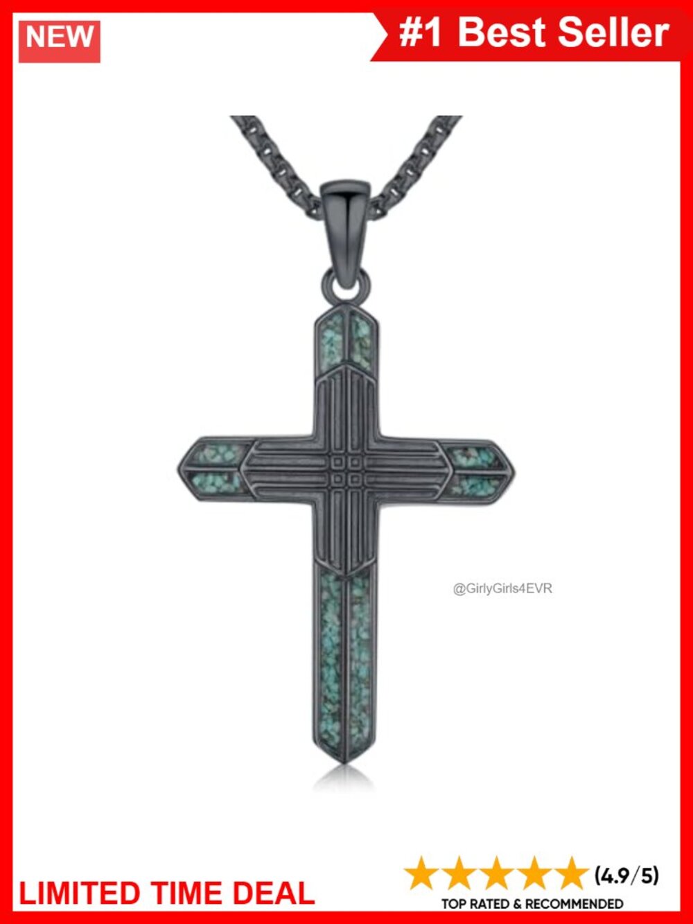 Natural Turquoise Platinum Plated Celtic Cross Pendant Necklace 20in
